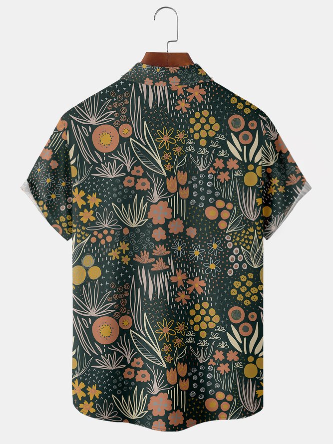 Floral Summer Hawaii Polyester Micro-Elasticity Regular Fit Short sleeve Regular Shirt Collar shirts for Men