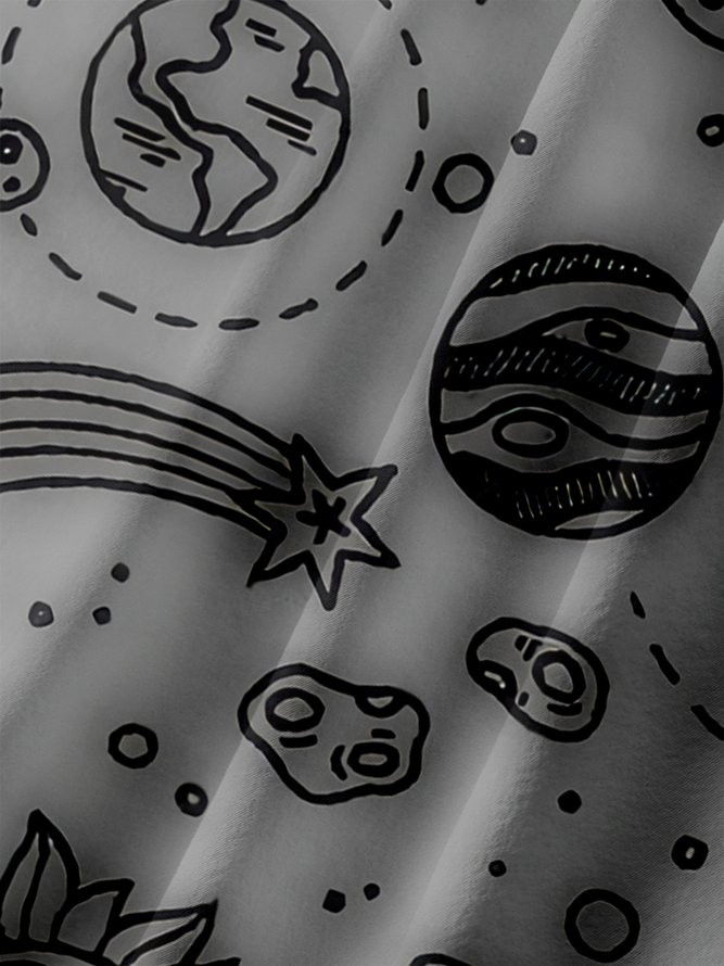 Men's Line Cosmic Print Casual Breathable Hawaiian Short Sleeve Shirt