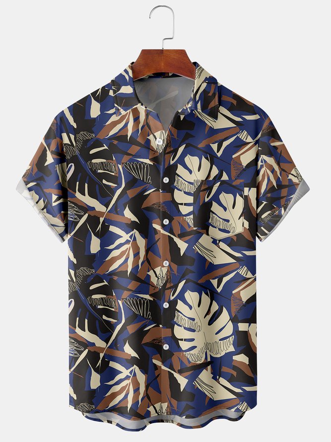 Floral Summer Hawaii Lightweight Daily Regular Fit Short sleeve H-Line Shirt Collar shirts for Men
