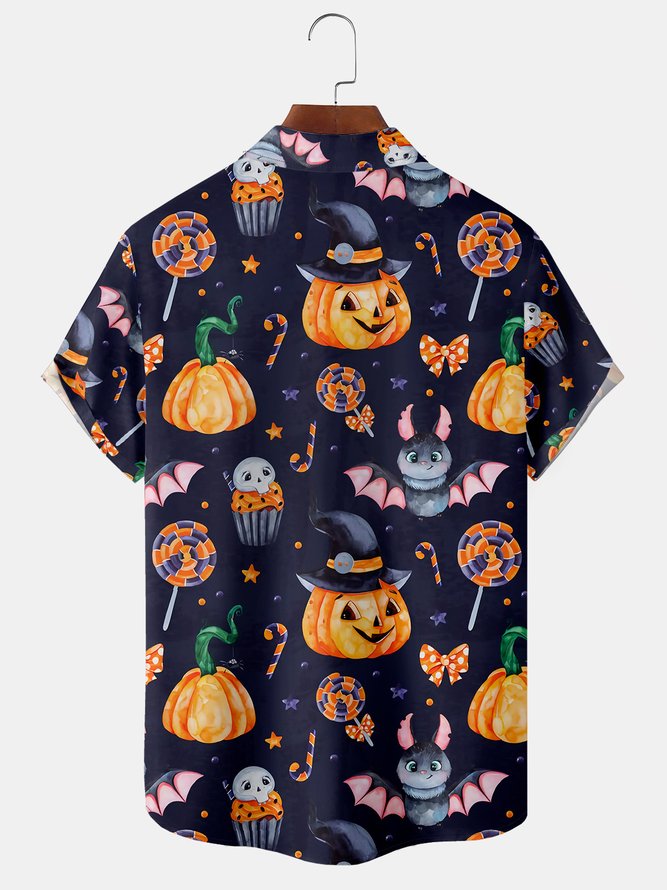 Casual Summer Halloween Lightweight Regular Fit Short sleeve Shawl Collar Regular H-Line shirts for Men