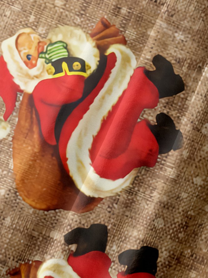 Casual Style Holiday Series Retro Christmas Santa Claus Element Pattern Lapel Short-Sleeved Shirt Print Top