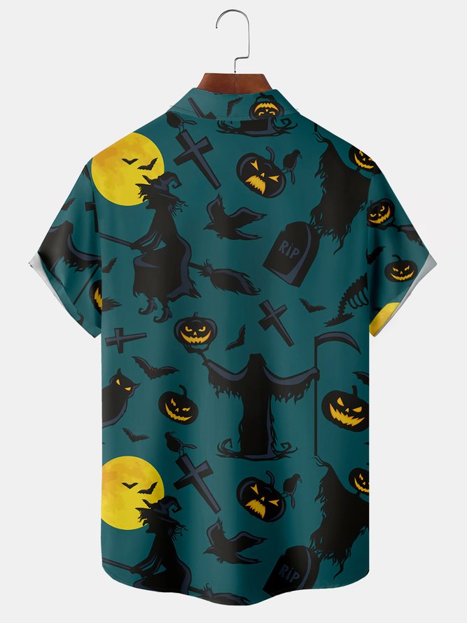 Men Casual Summer Halloween Polyester Micro-Elasticity Regular Fit Short sleeve Regular H-Line shirts