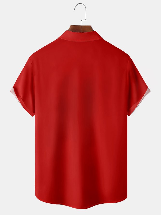 Men's New Santa Print Casual Breathable Hawaiian Short Sleeve Shirt
