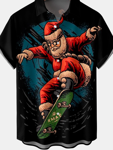 Casual Summer Santa Claus Lightweight Holiday Loose Regular H-Line Shirt Collar shirts for Men