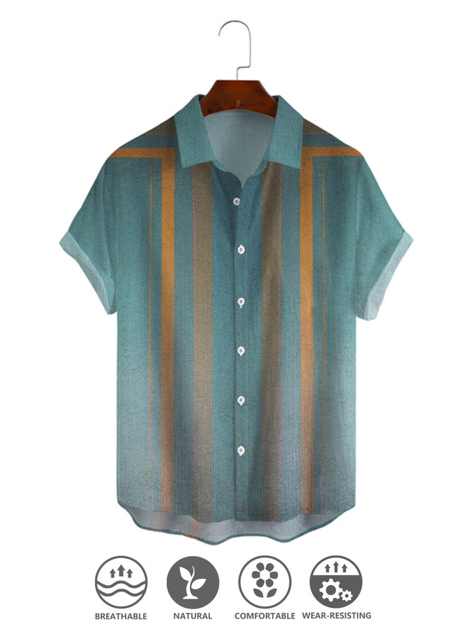 Geometric Casual Spring Micro-Elasticity Daily Regular Fit Short sleeve H-Line Regular shirts for Men