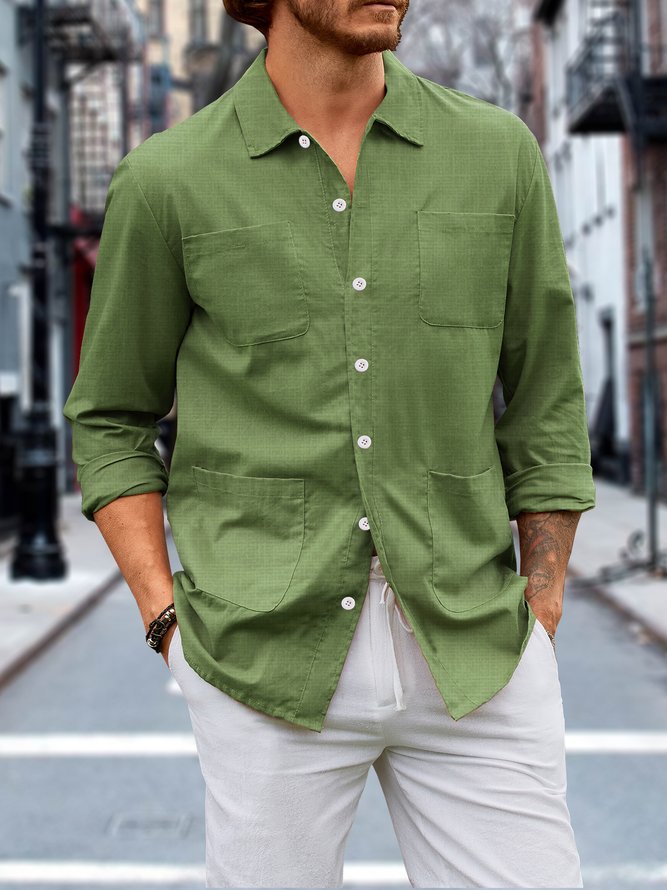 Plain Summer Linen No Elasticity Regular Fit Long sleeve Regular H-Line Regular shirts for Men