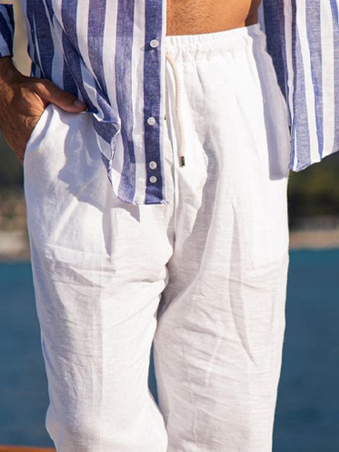 Casual Plain Summer Natural Holiday Slim Taper Pants Long Regular Regular Size Casual Pants for Men