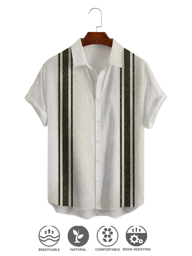 Geometric Casual Summer Micro-Elasticity Household Regular Fit Chemical Fiber Blend Shawl Collar Regular shirts for Men