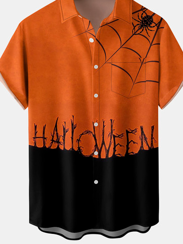 Casual Summer Halloween Micro-Elasticity Holiday Loose Buttons Short sleeve Shirt Collar shirts for Men