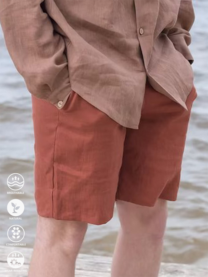 Men Casual Plain Summer No Elasticity Daily Loose Beach Shorts Shorts Regular Casual Pants