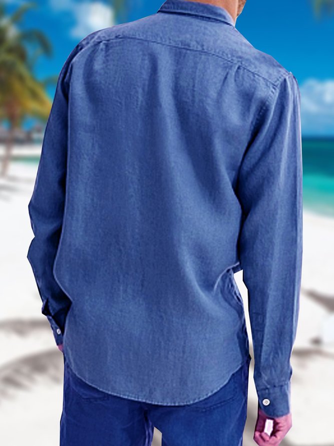 Plain Summer Linen No Elasticity Regular Fit Open Front Regular H-Line Regular shirts for Men