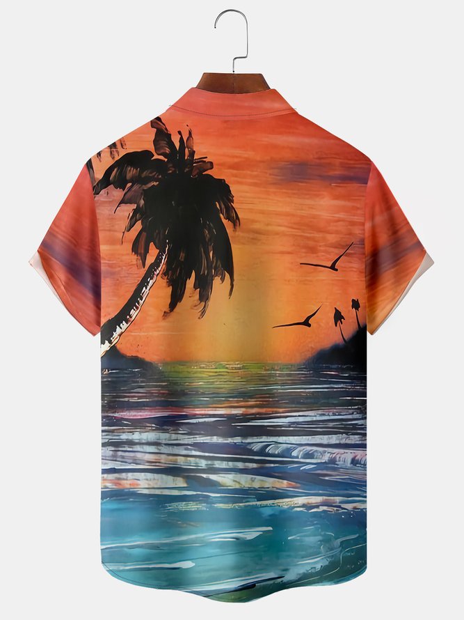 Men's Art Painting Coconut Tree Print Casual Breathable Hawaiian Short Sleeve Shirt