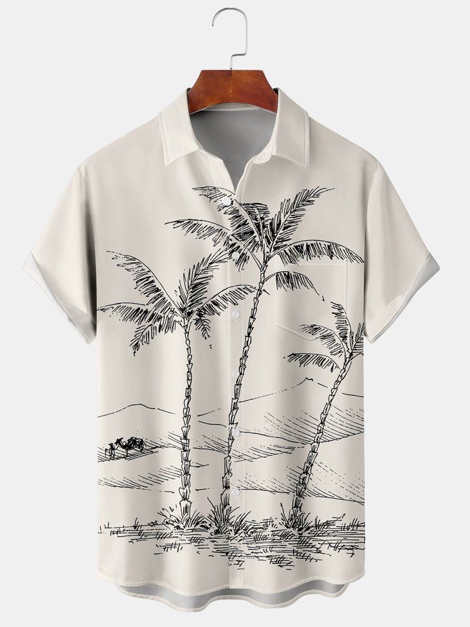 Men Casual Summer Coconut Tree Polyester Lightweight Vacation Regular Fit H-Line Regular Size shirts