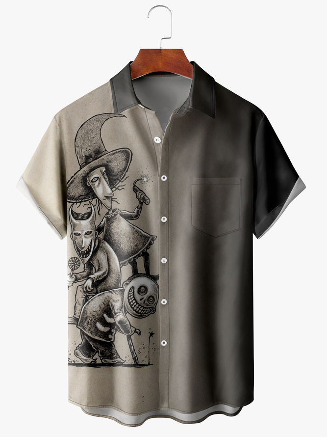 Men's Halloween Pumpkin Print Fashion Lapel Short Sleeve Hawaiian Shirt