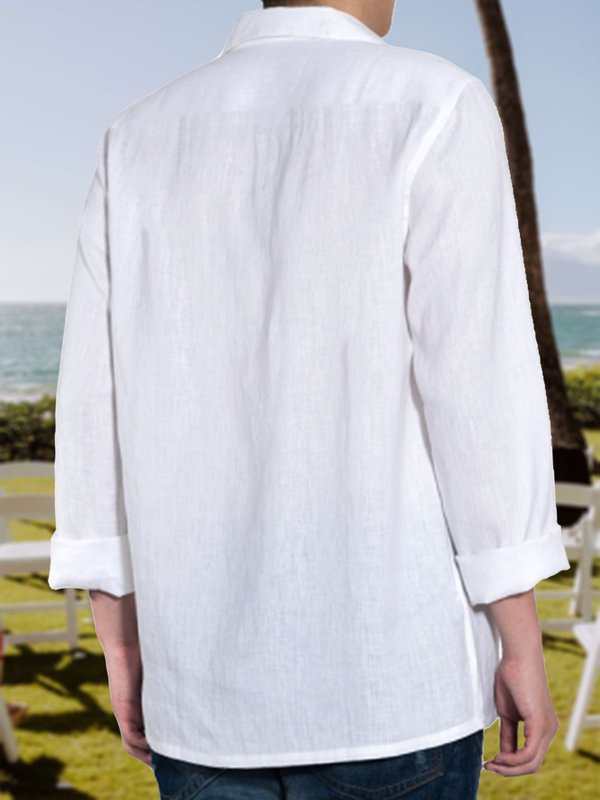 Net based leisure long-sleeved shirt color cotton and linen style