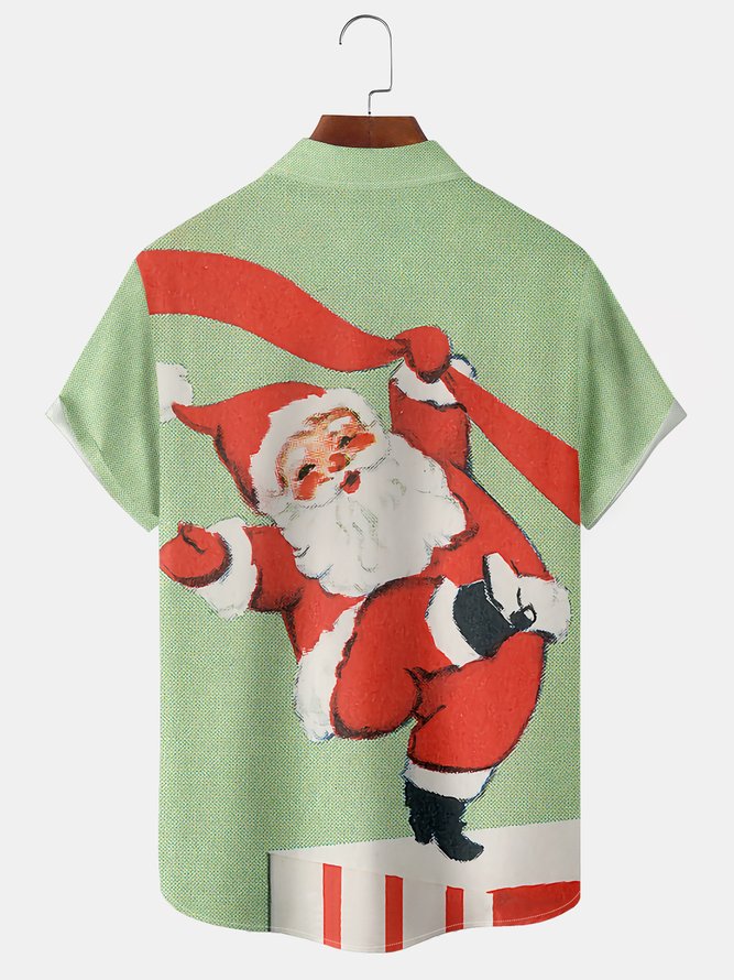 Men Casual Summer Santa Claus Polyester Printing Lightweight Micro-Elasticity Buttons Shirt Collar shirts