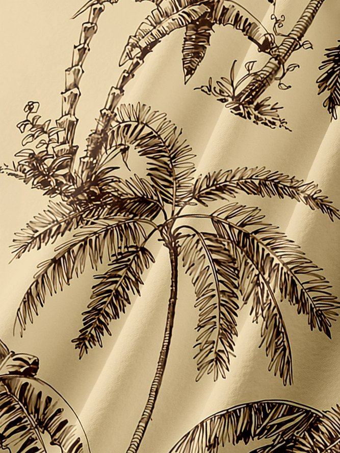 Men Casual Summer Coconut Tree Polyester Micro-Elasticity Regular Fit Short sleeve Regular H-Line shirts