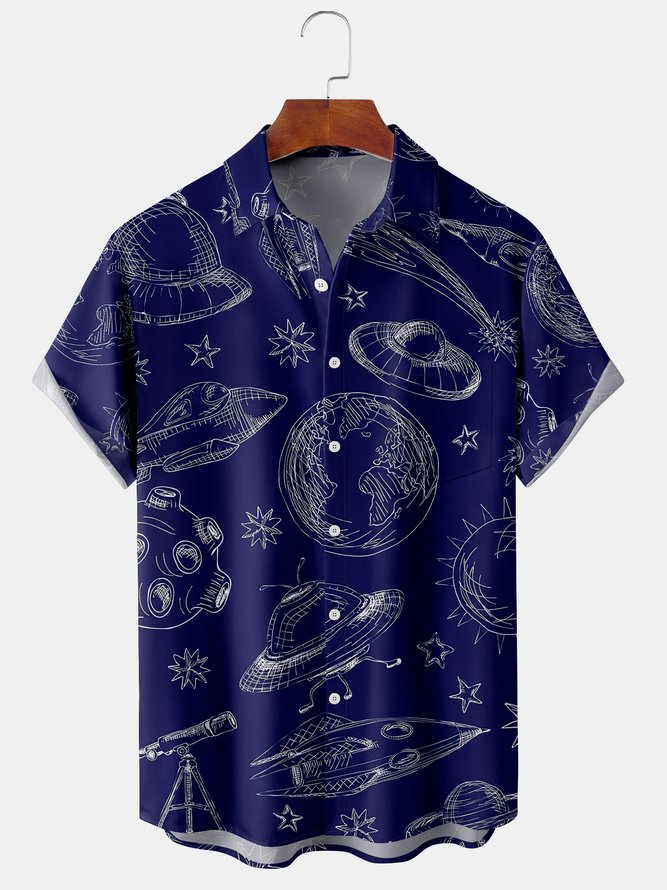 Geometric Casual Summer Micro-Elasticity Vacation Regular Fit Short sleeve Regular Regular Size shirts for Men