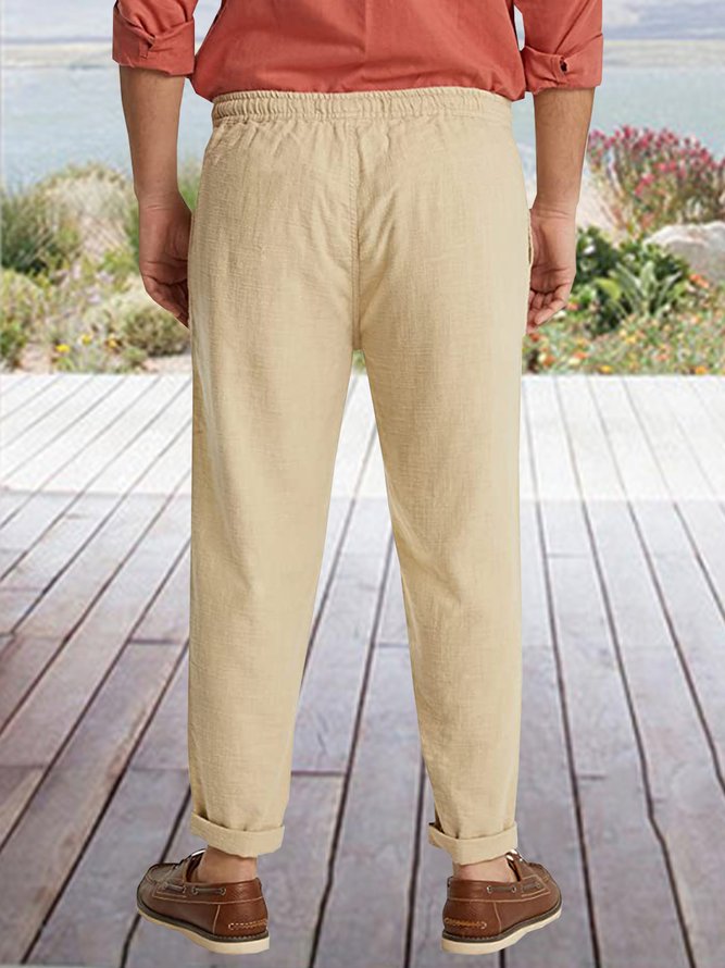Cotton and Linen Plain Hawaiian Casual Trousers