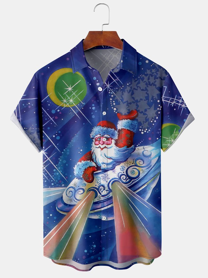 Men Casual Summer Santa Claus Lightweight Micro-Elasticity Buttons Short sleeve Shirt Collar Regular Size shirts