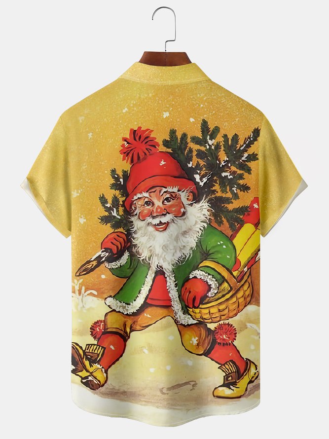 Men's Casual Santa Print Short Sleeve Hawaiian Shirt with Chest Pocket