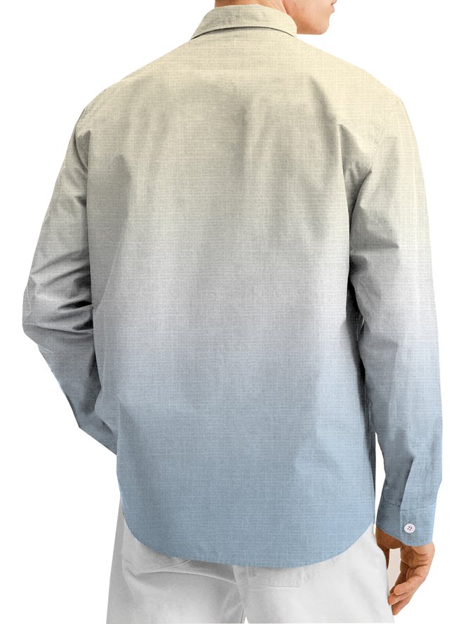 Cotton Linen Hawaiian Resort Gradient Long Sleeve Shirt
