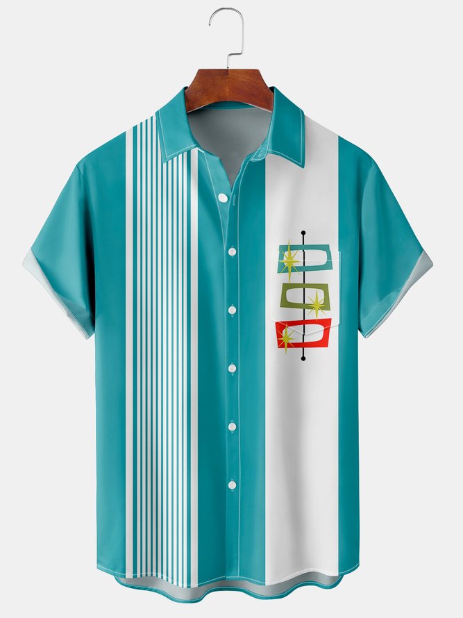 Mens Geometric Print Casual Short Sleeve Shirt Hawaiian Top