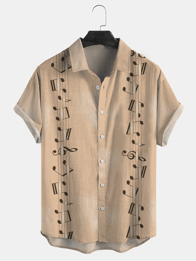 Cotton and linen style geometric stripe printed music comfortable linen shirts with short sleeves