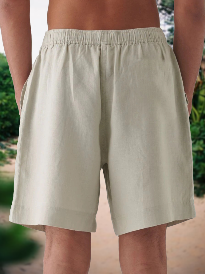 Side view of Men Casual Summer Coconut Tree Natural Micro-Elasticity Loose Beach Shorts Chemical Fiber Blend H-Line Shorts