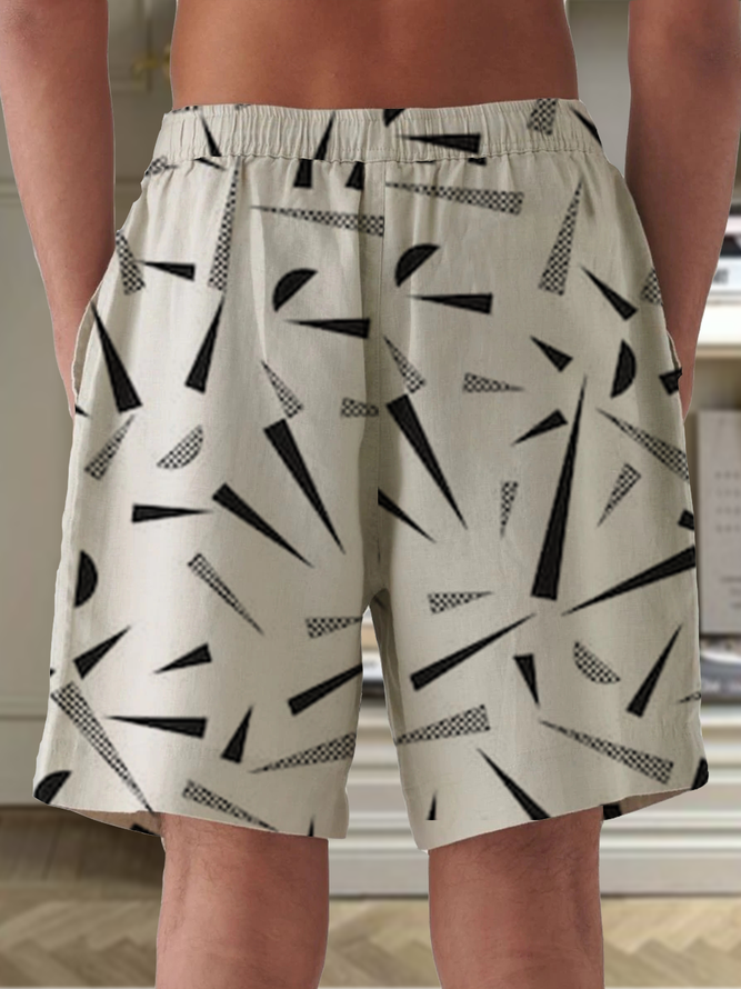 Side view of Men Geometric Casual Summer Natural Micro-Elasticity Beach Shorts Chemical Fiber Blend Regular Fifth Pants Shorts