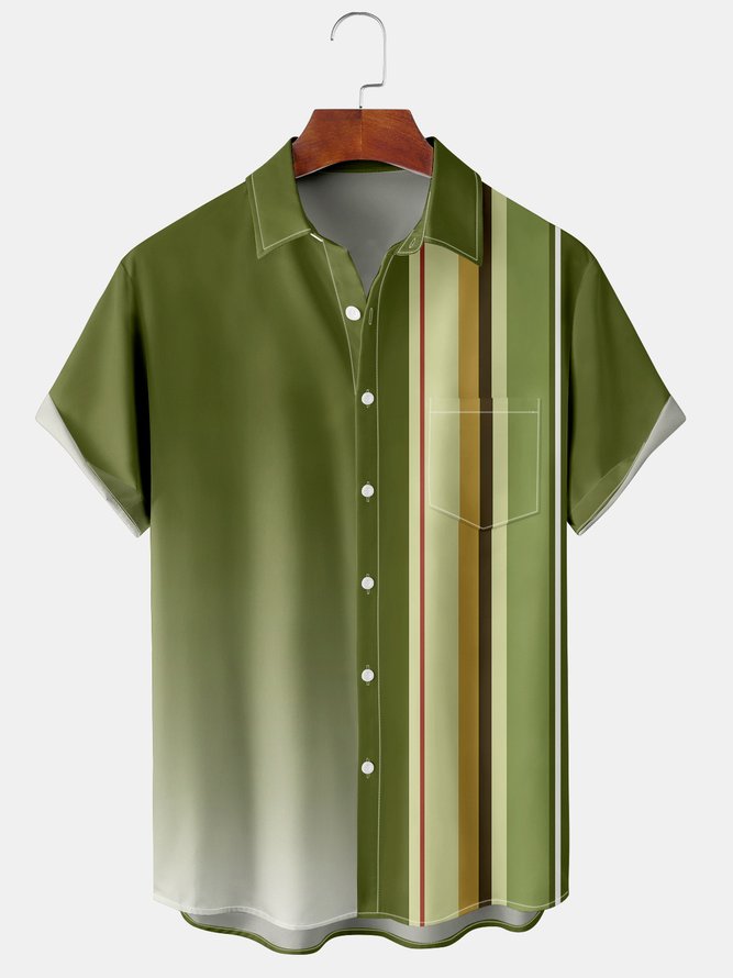 Casual Art Collection Gradient Stripes Geometric Color Block Pattern Lapel Short Sleeve Shirt Print Top