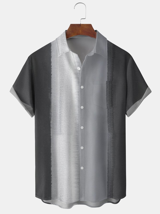 Men's Geometric Stripe Printed Wrinkle Resistant Moisture Wicking Fabric Fashion Hawaiian Lapel Short Sleeve Shirts