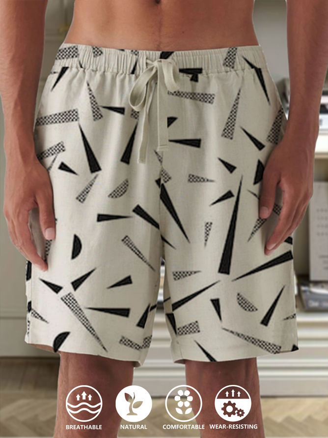 Side view of Men Geometric Casual Summer Natural Micro-Elasticity Beach Shorts Chemical Fiber Blend Regular Fifth Pants Shorts