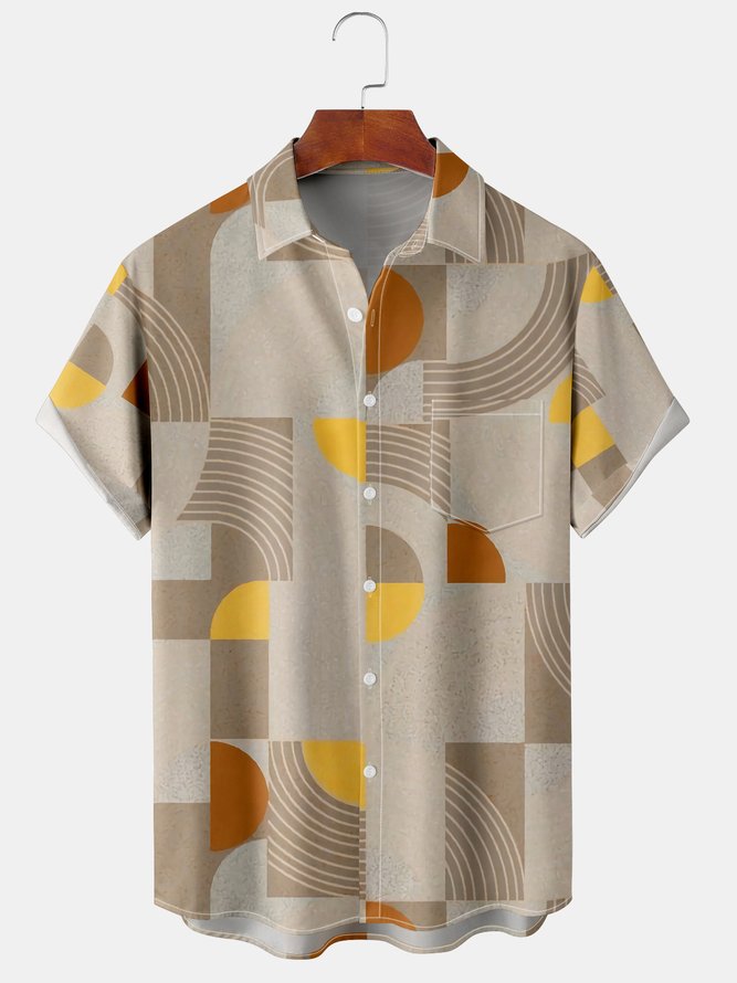 Geometric Casual Summer Lightweight Regular Fit Short sleeve Regular H-Line Shirt Collar shirts for Men