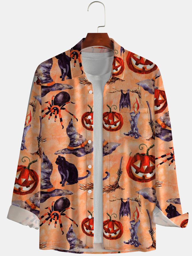 Men's Halloween Graphic Print Long Sleeve Shirt