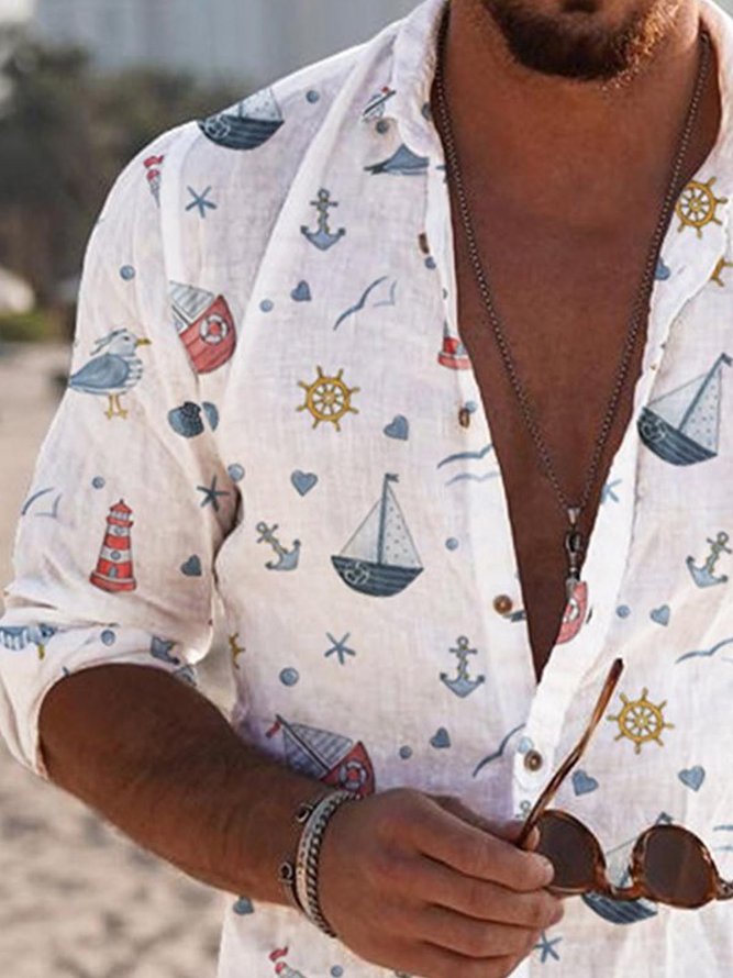 Sea Autumn Linen Loose Open Front Cotton-Blend Regular H-Line Regular shirts for Men