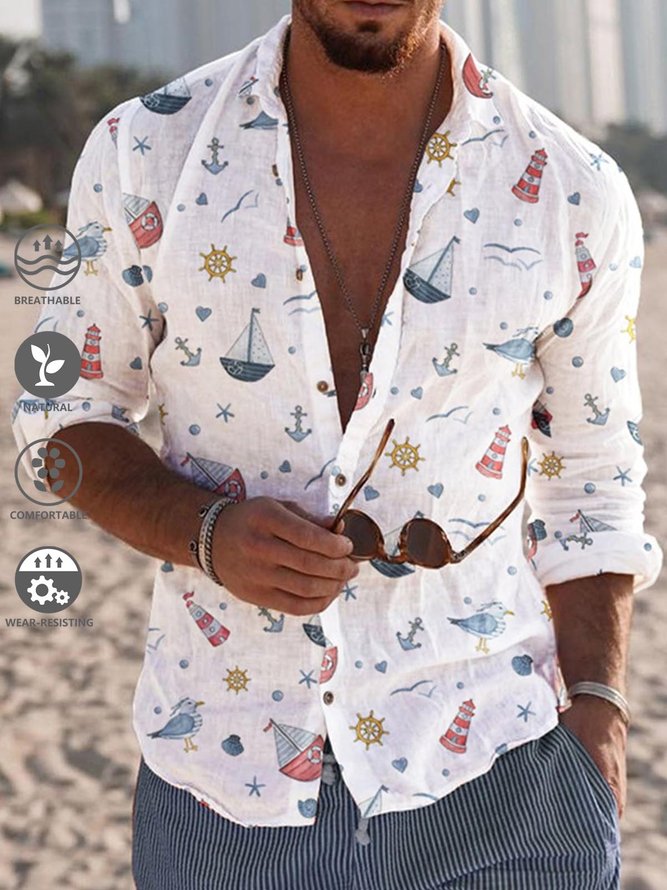 Sea Autumn Linen Loose Open Front Cotton-Blend Regular H-Line Regular shirts for Men