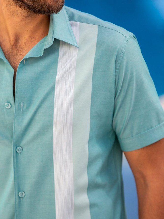 Striped Summer Linen Lightweight No Elasticity Holiday Regular Fit Shirt Collar Regular Size shirts for Men