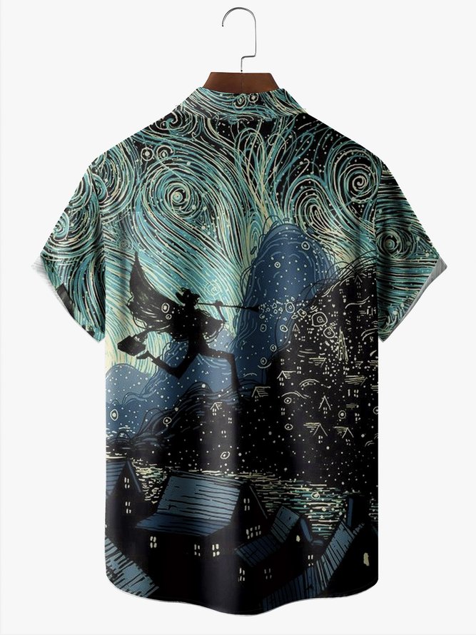 Men's Halloween Print Anti-Wrinkle Moisture Wicking Fabric Fashion Hawaiian Lapel Short Sleeve Shirts