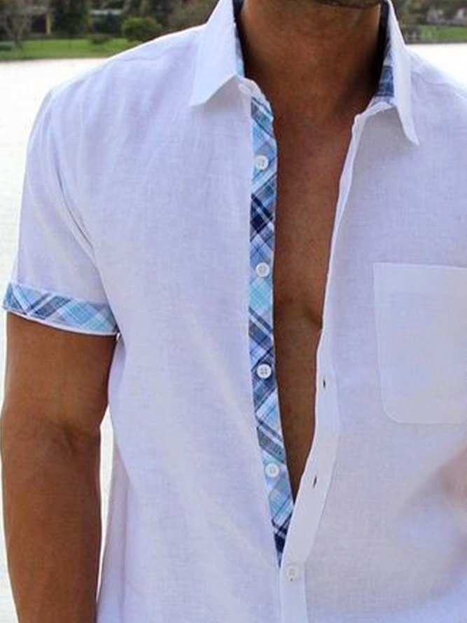 Men Plain Summer Linen Lightweight No Elasticity Party Cotton-Blend Regular H-Line shirts