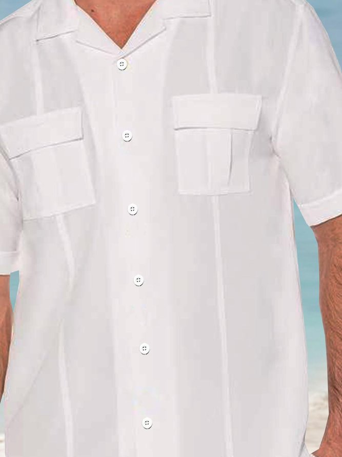 Plain Summer Linen Loose Buttons Cotton-Blend Regular H-Line Regular Size shirts for Men