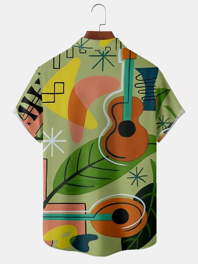 Men's Music Print Casual Breathable Hawaiian Short Sleeve Shirt