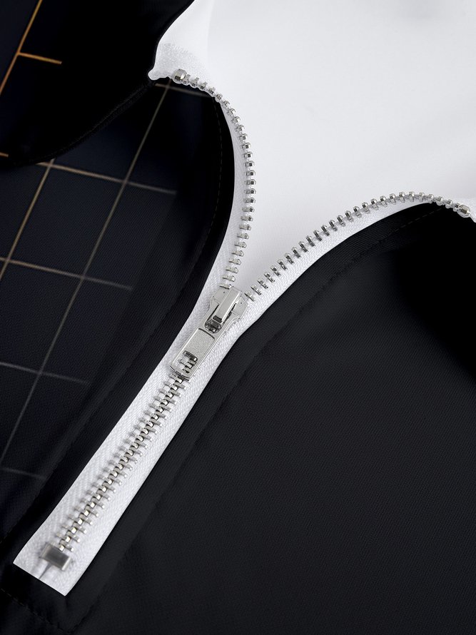 Casual Art Collection 3D Gradient Geometric Stripes Color Block Pattern Lapel Long Sleeve Polo Print Top