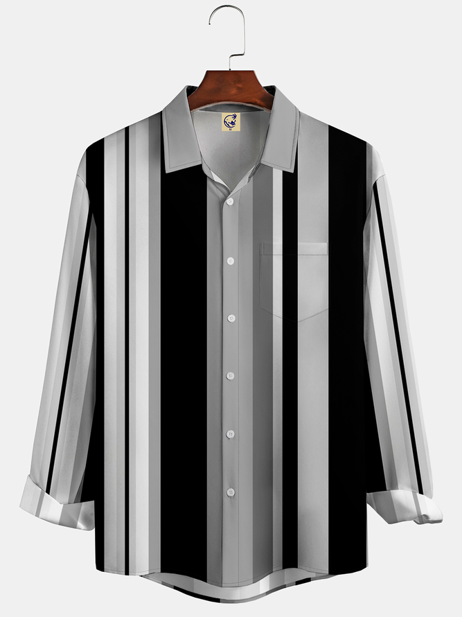 Casual Art Collection Retro Striped Geometric Color Block Pattern Lapel Long Sleeve Print Shirt Top