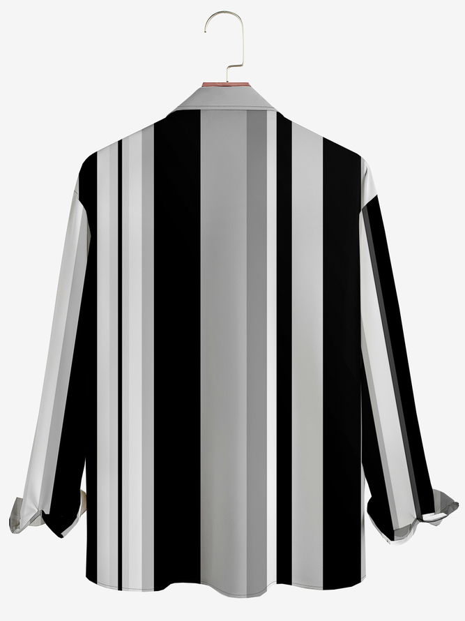Casual Art Collection Retro Striped Geometric Color Block Pattern Lapel Long Sleeve Print Shirt Top