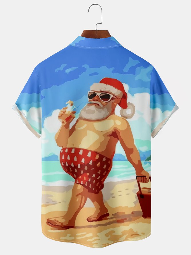 Men's Christmas Print Short Sleeve Hawaiian Shirt with Chest Pocket