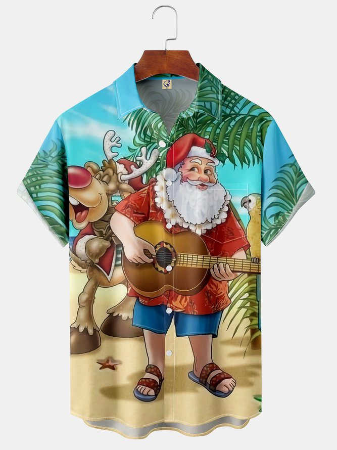 Santa Chest  Pocket Short Sleeve Hawaiian Shirt