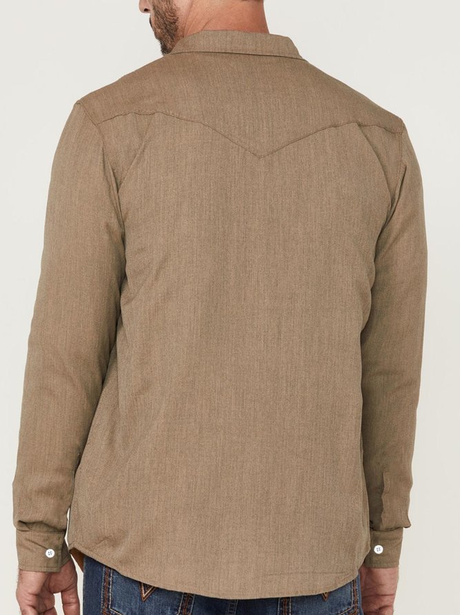 Cotton and Linen Plain Western Denim Work Pocket Long Sleeve Shirt