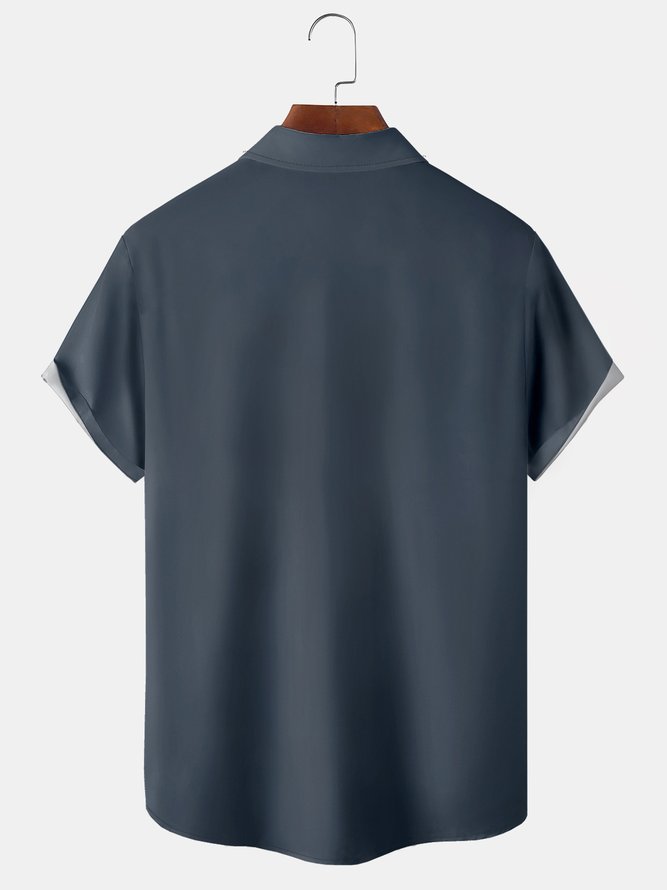 Men's Coconut Stripe Print Casual Breathable Hawaiian Pocket Short Sleeve Shirt