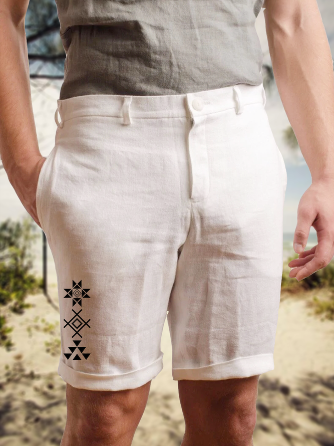 Cotton and Linen Style Solid Basic Print Shorts